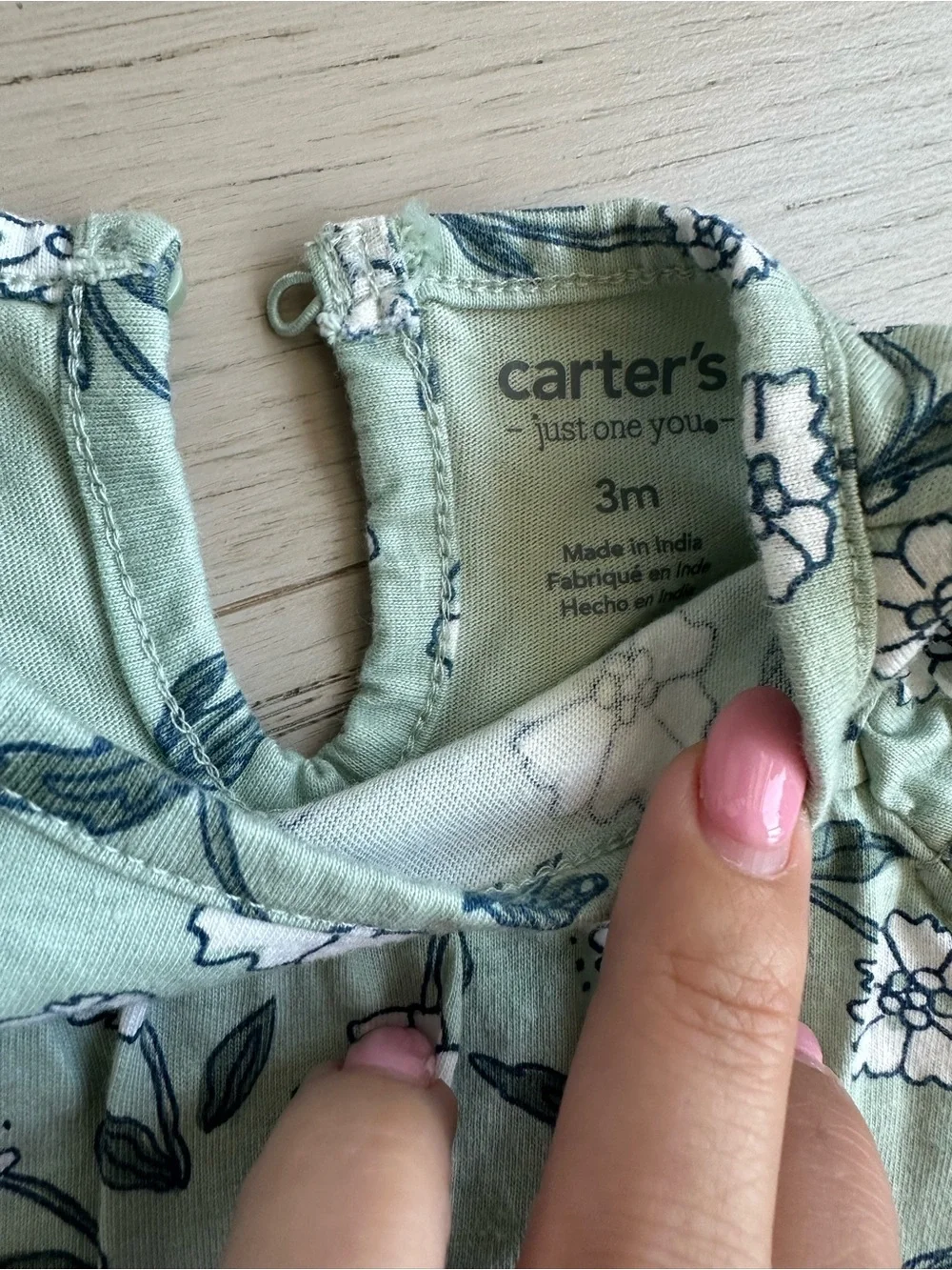 Carter's Sage Green Floral Flutter-Sleeve Bodysuit